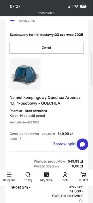 Namiot Arpenaz 4.1 -  2 razy użyty, 4 osobowy