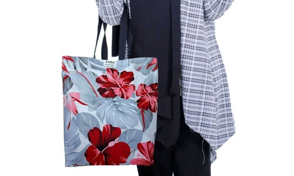 Torba na zakupy – BORDOWE KWIATY - moda, ekologia i styl w jednym