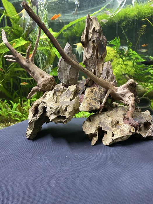 Аквариумный декор: камень Dragon Stone с корягой, готовый скейп для аквариума