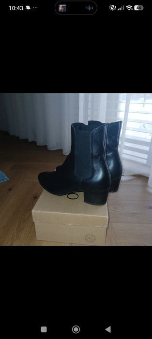 Sztyblety czarne botki za kostkę z gumką kowbojki 37 Ryłko  skórzane