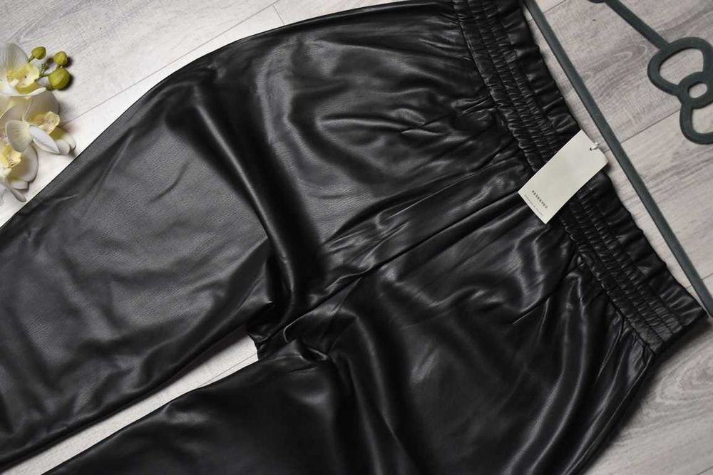 *Reserved* spodnie eko skóra czarne wysoki stan gruby pas nowe_XXL