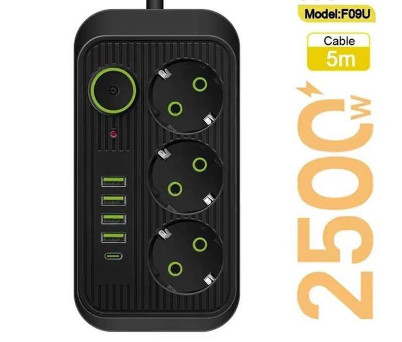 Listwa zasilająca 4xUSB, 1 USB-C kabel 5m