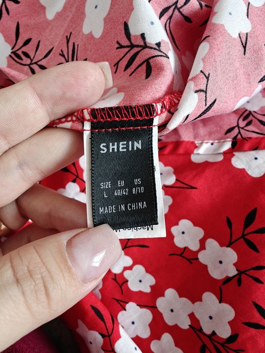 Плаття з воланом червоне в квітковий принт shein L  40 розмір вагітним