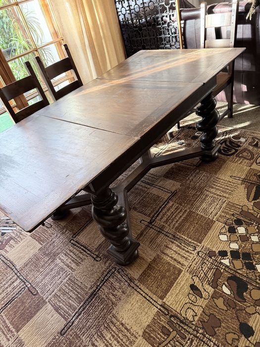 Antyczny stół rozkładany neorenesansowy 185x100 cm + 8 krzeseł GRATIS!