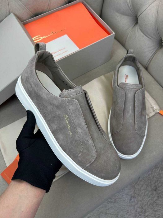 Мужские кожаные кроссовки Santoni замшевые кеды Сантони ob423