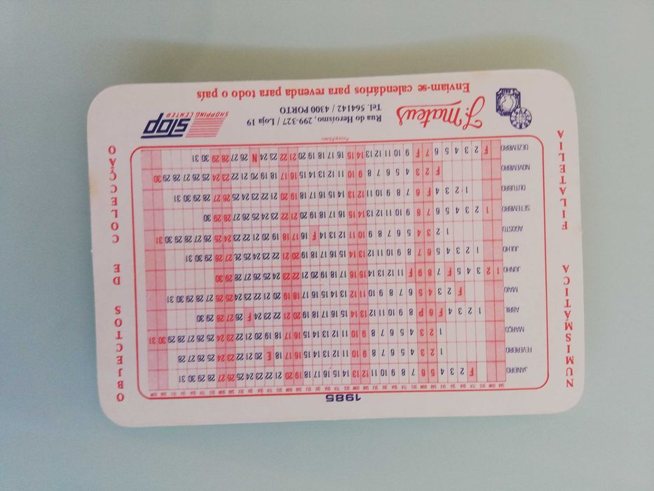 Calendários de bolso - Notas portuguesas