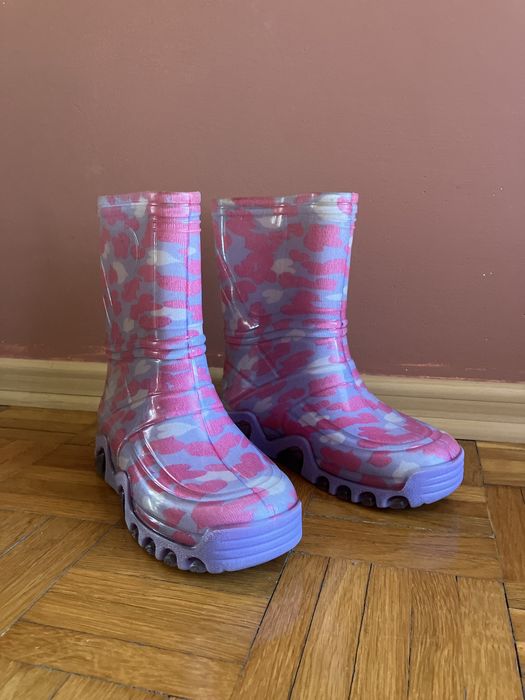 Kalosze dziewczece 30 31 ok 21 cm polskie Demar fioletowo różowe serca