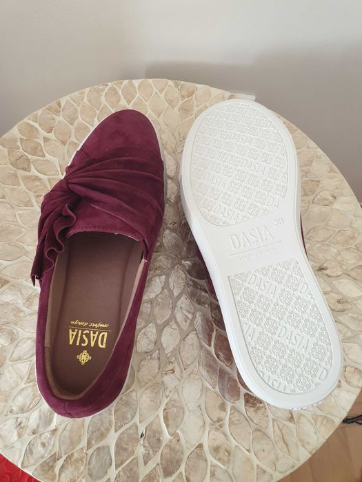 Buty mokasyny Dasia burgundowe 38 skóra trampki bordowe