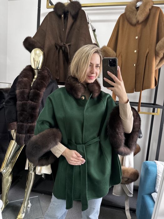 Пальто з хутром , пончо кашемір