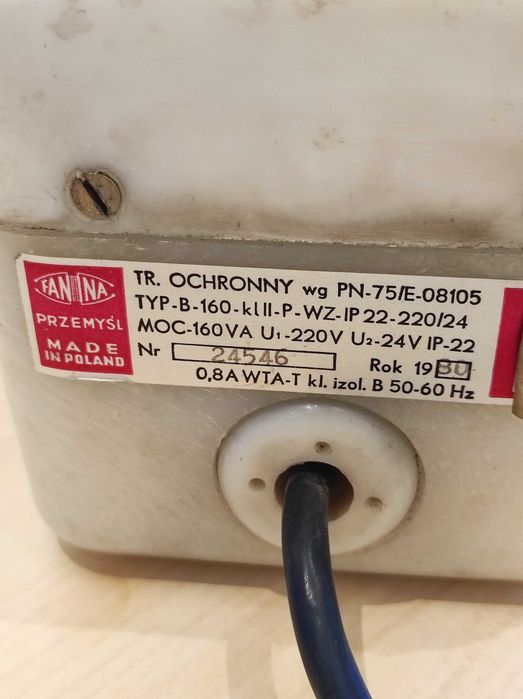 Transformator bezpieczeństwa 220/24V. moc 160 VA
