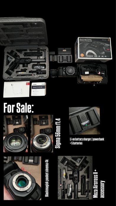 ZESTAW - Blackmagic pocket 4k / Sigma 58mm f1.4 + Akcesoria