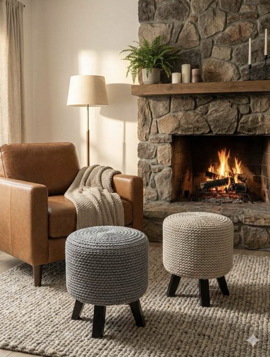 Пуф з трикотажної пряжі.Пуф в'язаний.