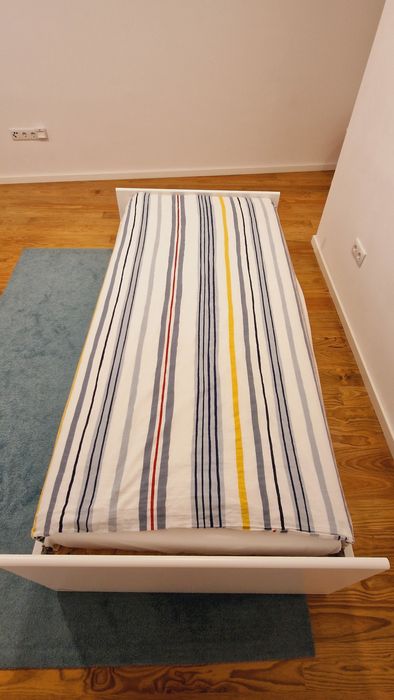 Cama Solteiro Maciça Lacada Branco Com Gavetão