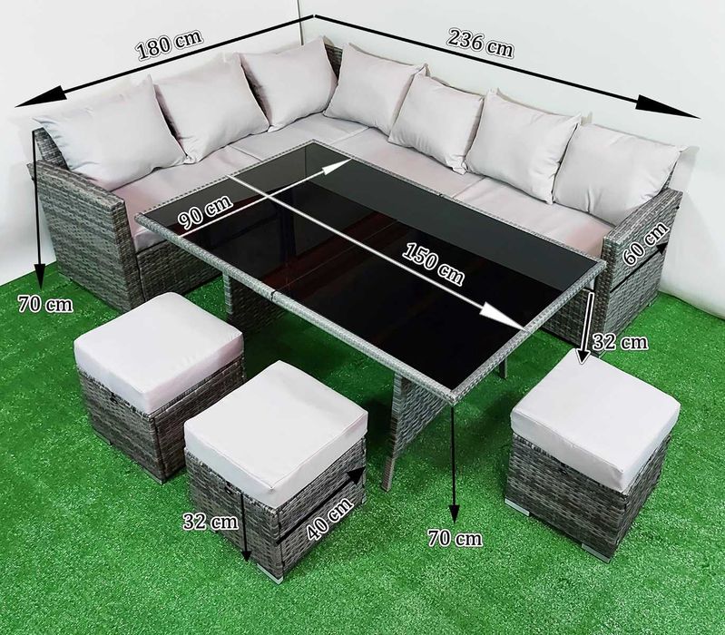 Zestaw Meble Ogrodowe 8 osób podwójny technorattan Szary