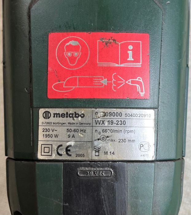 Metabo WX 19-230 Болгарка 230мм 1950Вт Made in Germany