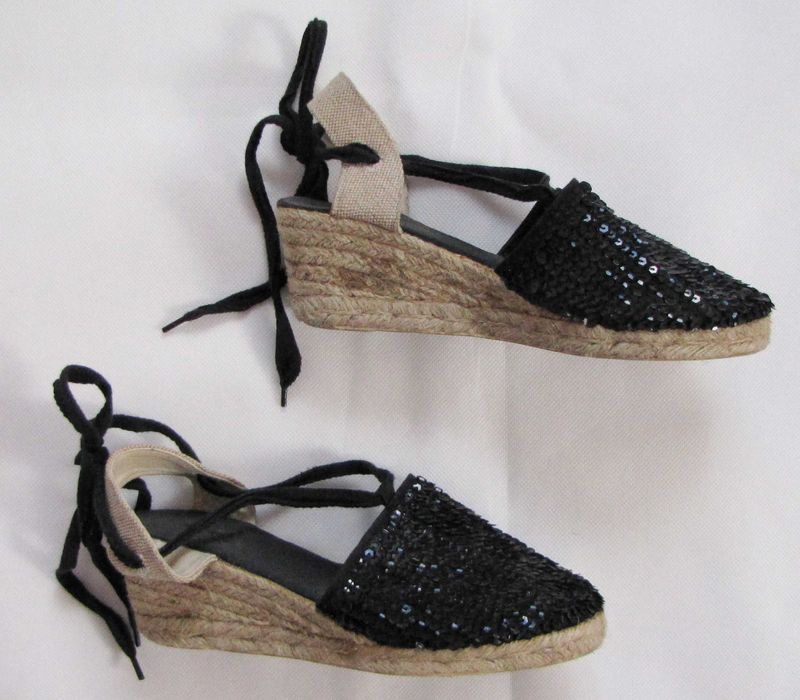 Czarne cekinowe espadryle damskie 39
