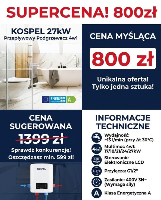 Kospel przepływowy podgrzewacz wody 4w1