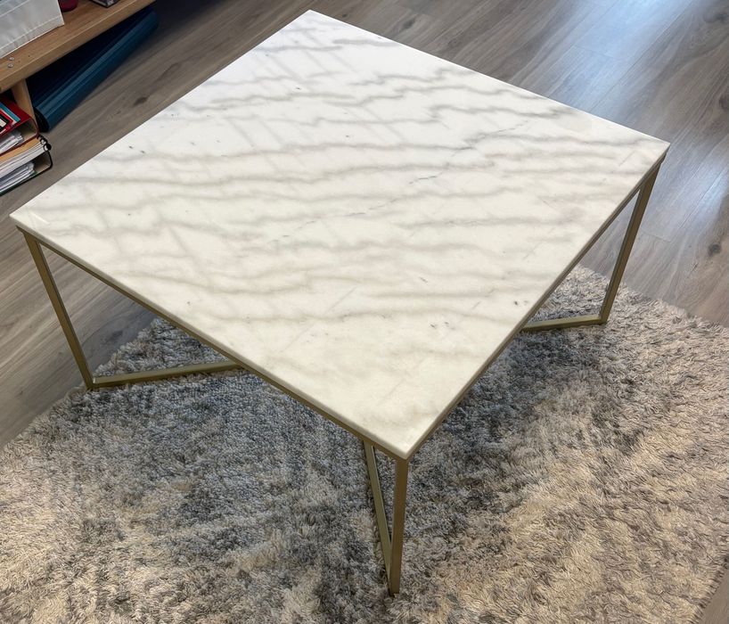 Stolik kawowy 80 cm szkło hartowane marmur