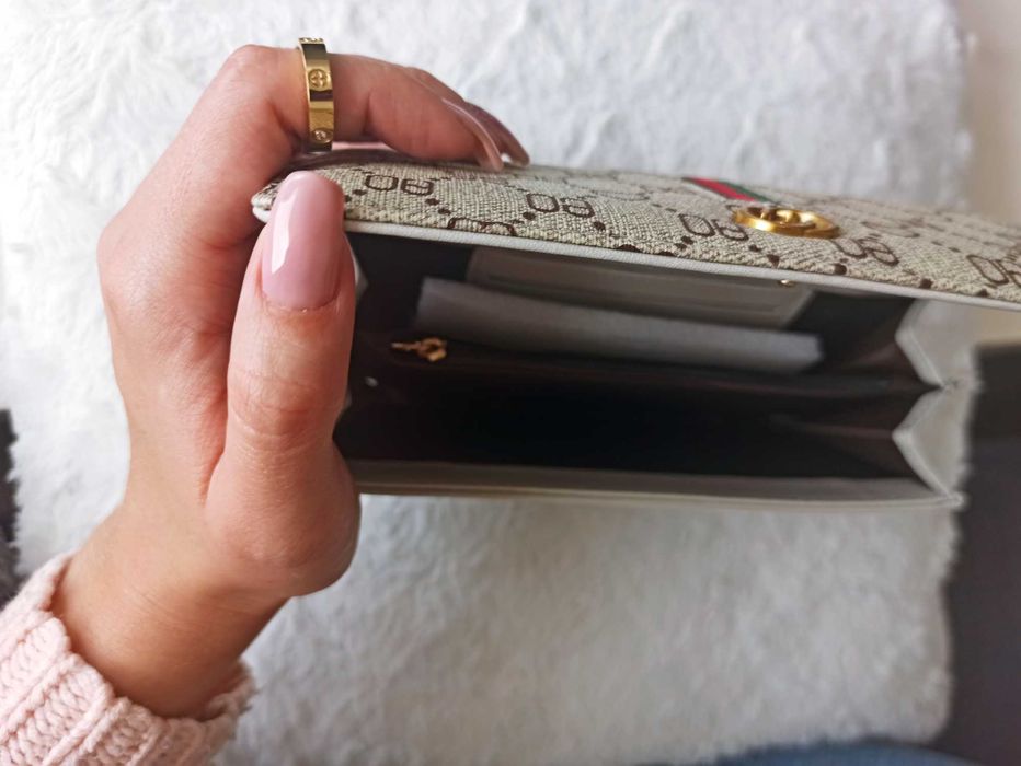 Portfel damski 2025 markowy beżowy monogram - TANIO!