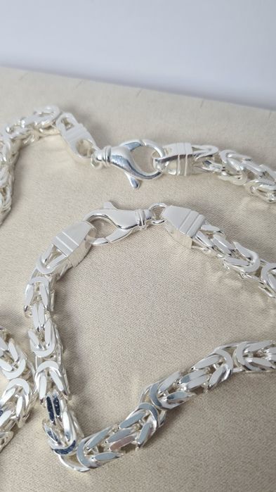 Srebrny męski łańcuszek i bransoletka splot bizantyjski królewski  925