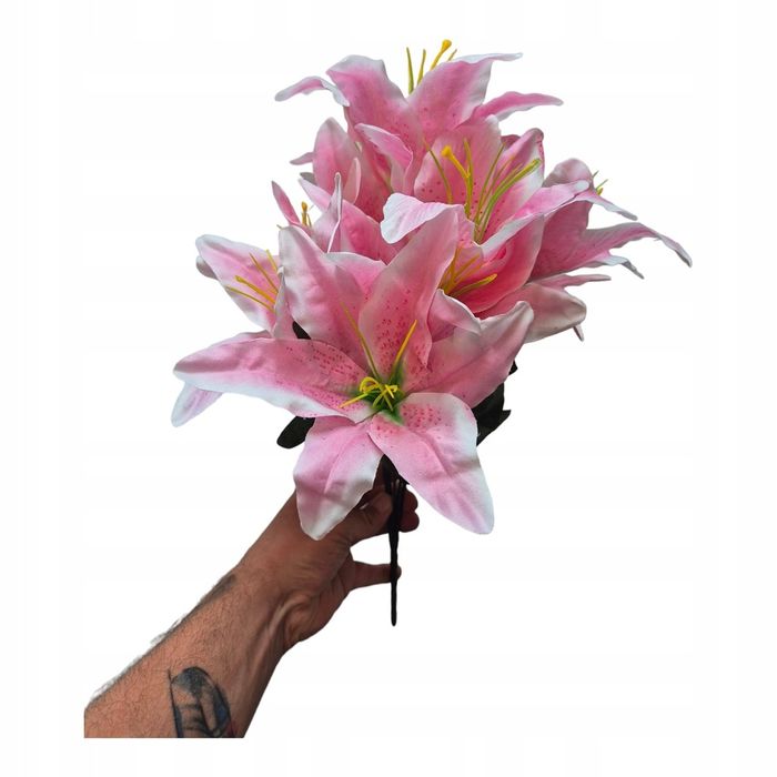 LILIA Bukiet Sztuczny Kwiat gałązki 9 kwiatów LILIE kolor różowy 48cm