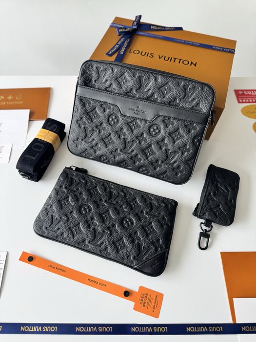 Сумка Louis Vuitton Trio Messenger Bag, чоловіча чорна шкіряна сумка 3в1, месендер через плече 3в1