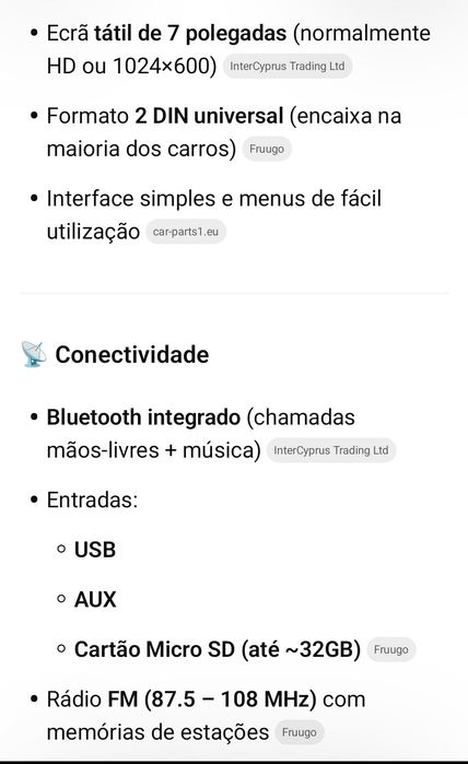 Radio tátil 7 polegadas
