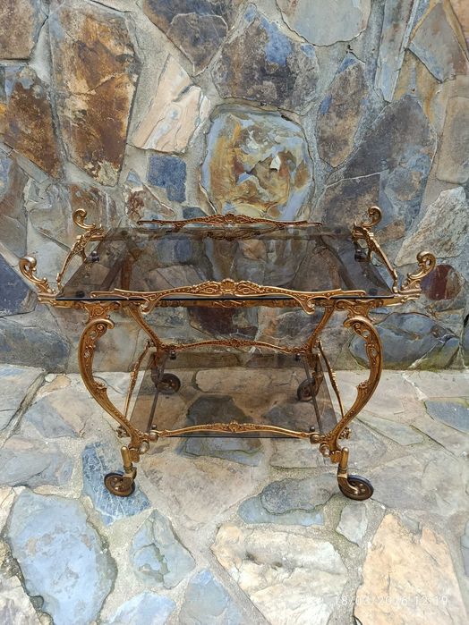 Carrinho Chá Teawagon Bronze Anos 30 Lisboa Portugal 61 cm