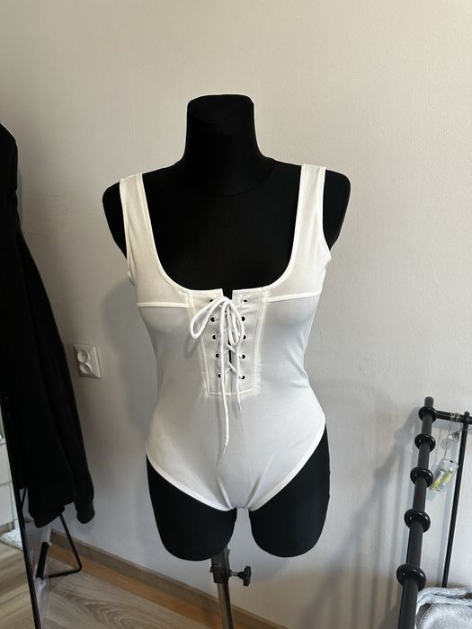 Body białe wiązane z przodu Vintage M