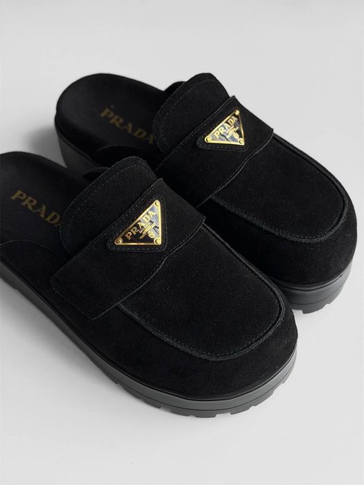 Мюли Прада черные Prada высокие