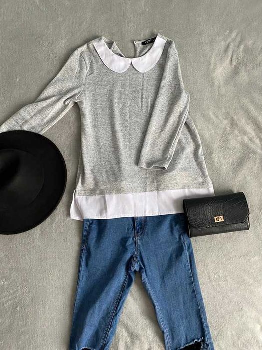 Szara bluzka/sweter z kołnierzykiem