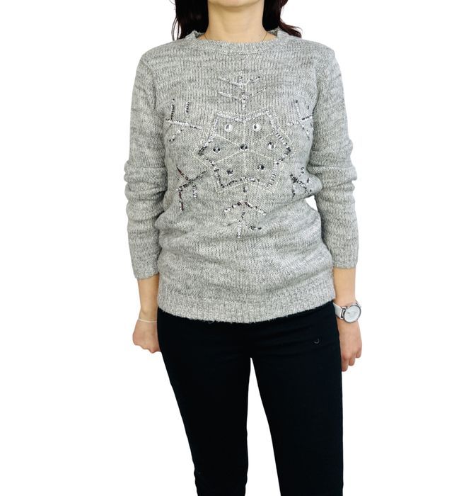 Szary sweter z błyszczącym motywem śnieżynki S 36