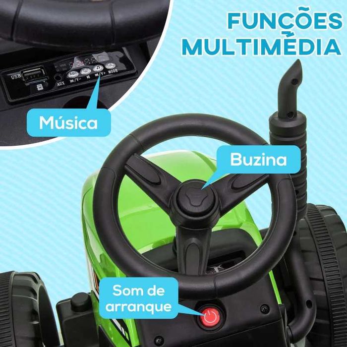 Brinquedos – Trator elétrico com reboque amovível, para crianças