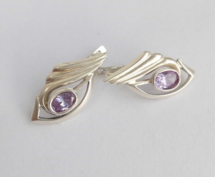 Сережки серьги Срібло 925 проба. Аметист камні. Вінтаж