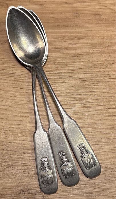 Srebra łyżeczka x 3 szt. Herb Abdank Srebro Kraków Austro-Węgry