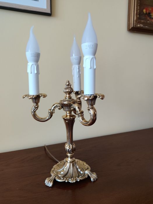 Mosiężna Lampa Vintage. Trzy ramienny  Kandelabr.