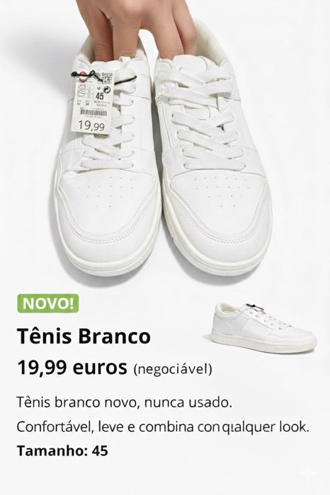 Tênis Branco Novo – Confortável e Estiloso