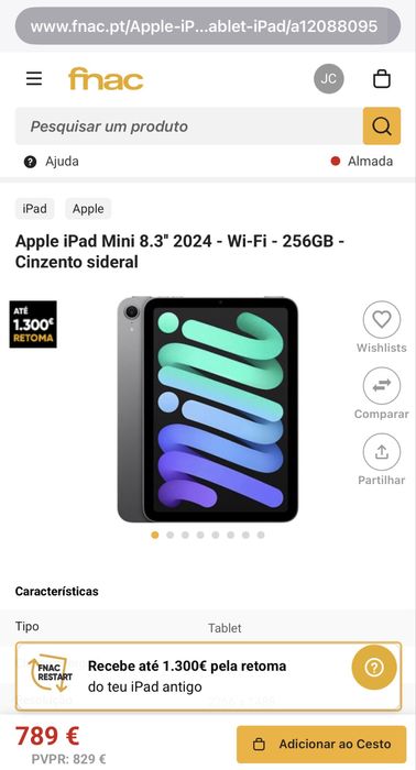 Ipad mini 7, 256gb, bateria 100% igual a novo, com capa extra