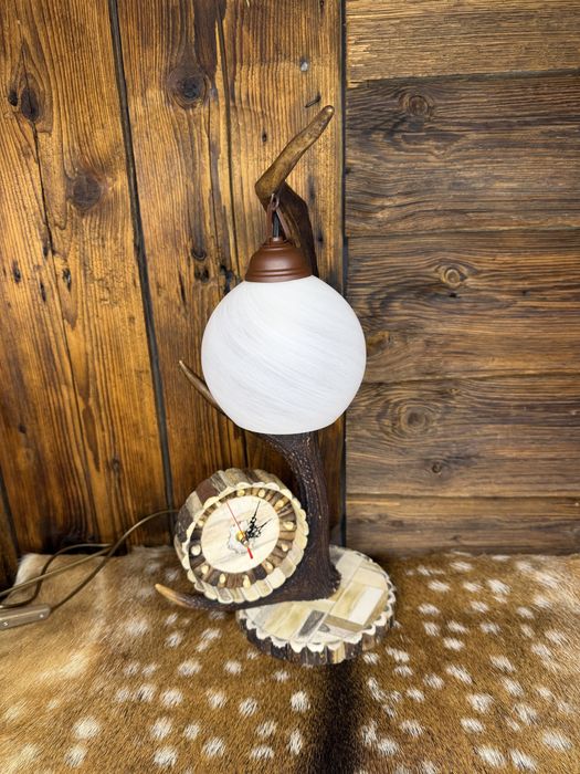Lampka zegar z poroża jeleń łoś zrzuty prezent P504