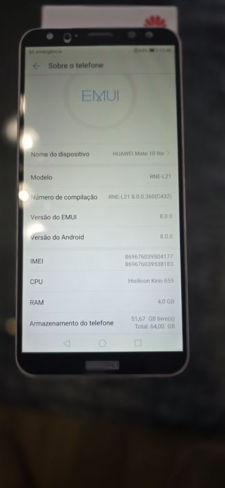 Vendo Huawei Mate 10 Lite dourado e branco com vidro câmara estalado.