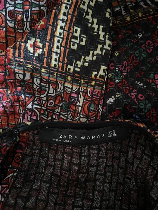 Kolorowa sukienka midi Zara boho etno patchwork, długi rękaw, S