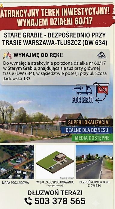 Wynajmę działkę 60/17 Stare Grabie- Szosa Jadowska