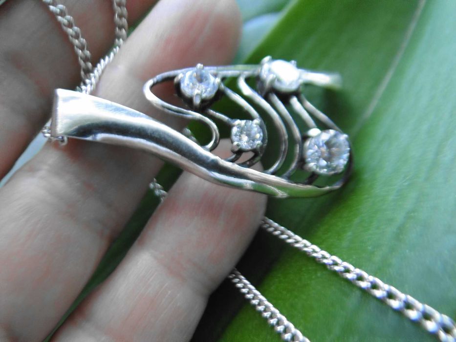 Stary Duży wisior srebro 925 i brylantowe cyrkonie