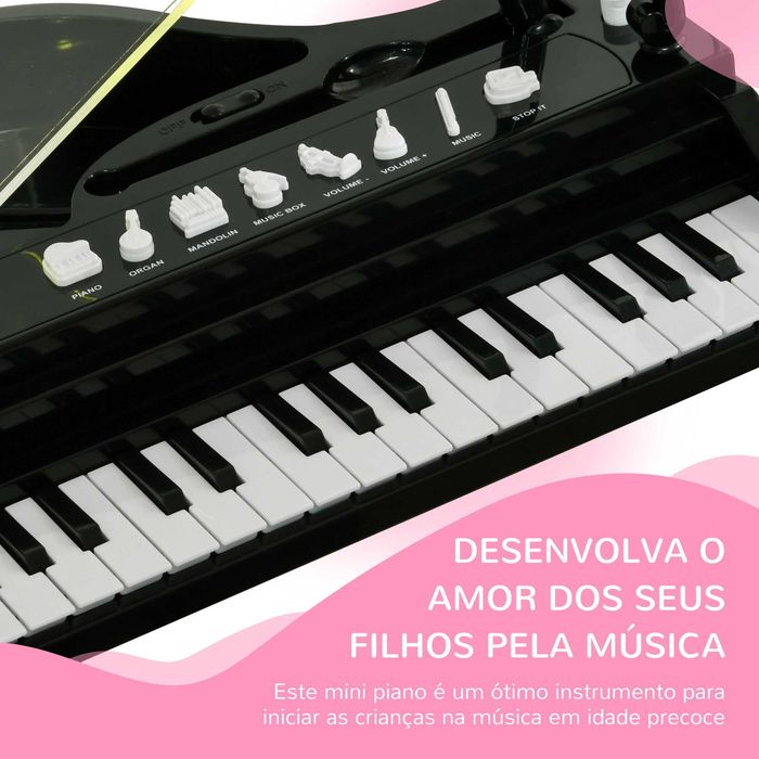 Piano Eletrónico para Crianças, Preto