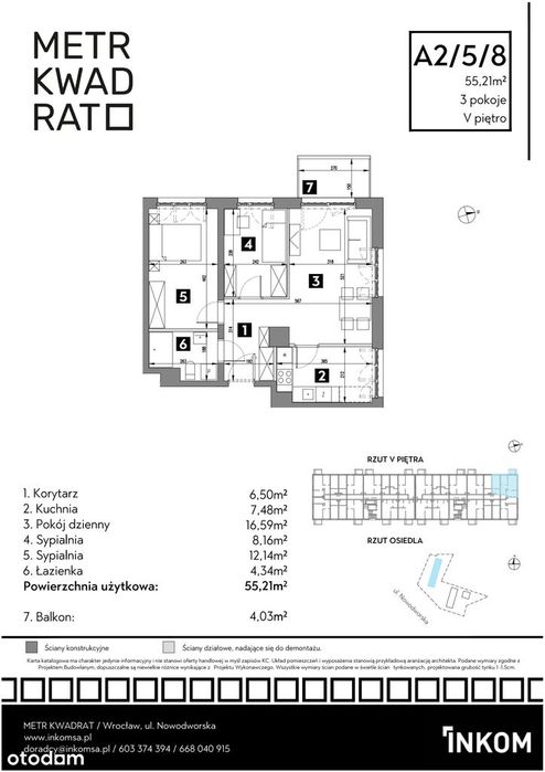 3-pokojowe mieszkanie 55m2 + balkon