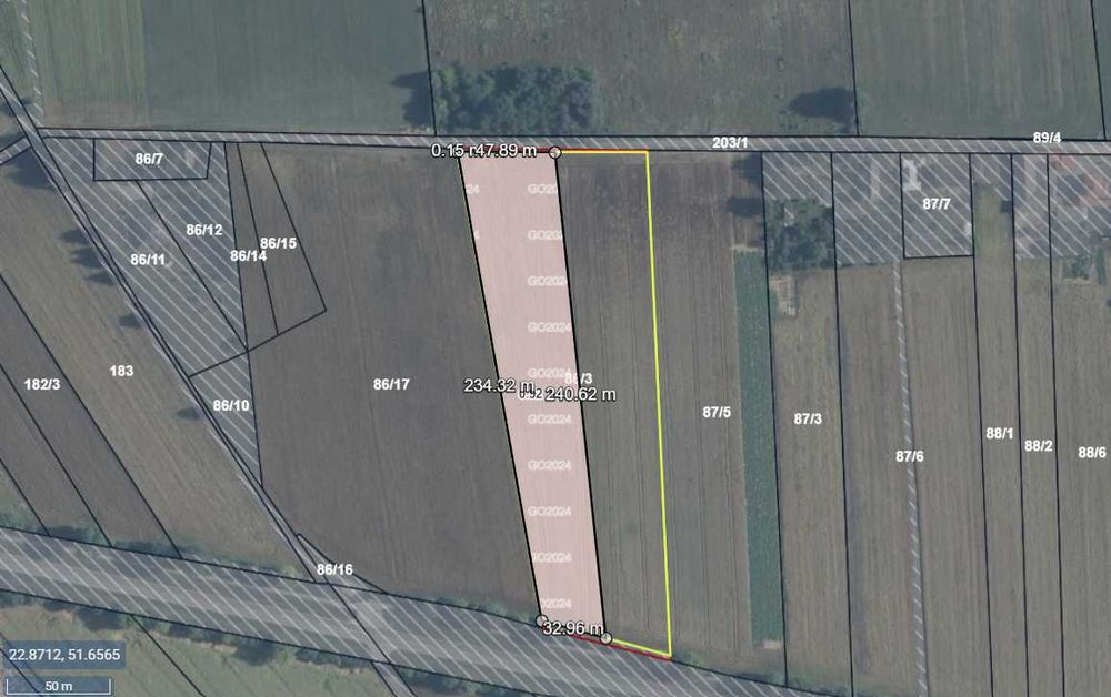 Działka 0,92 ha (nr 86/3) - rolno-budowlana (przy drodze Lubartowskiej)