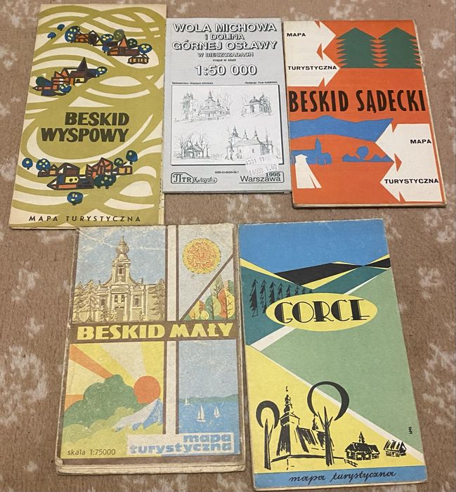 Beskidy zestaw 5 różnych dawnych map turystycznych koniec XX wieku