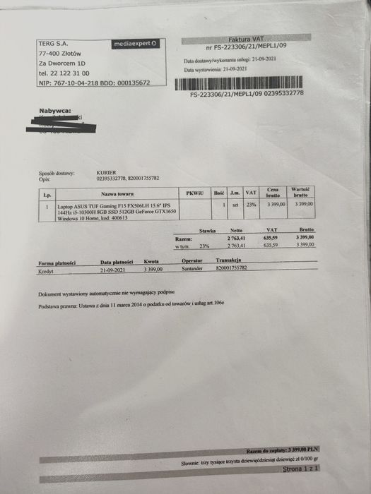 Laptop Gamingowy Asus  Tuf Gaming F15 Fx506LH