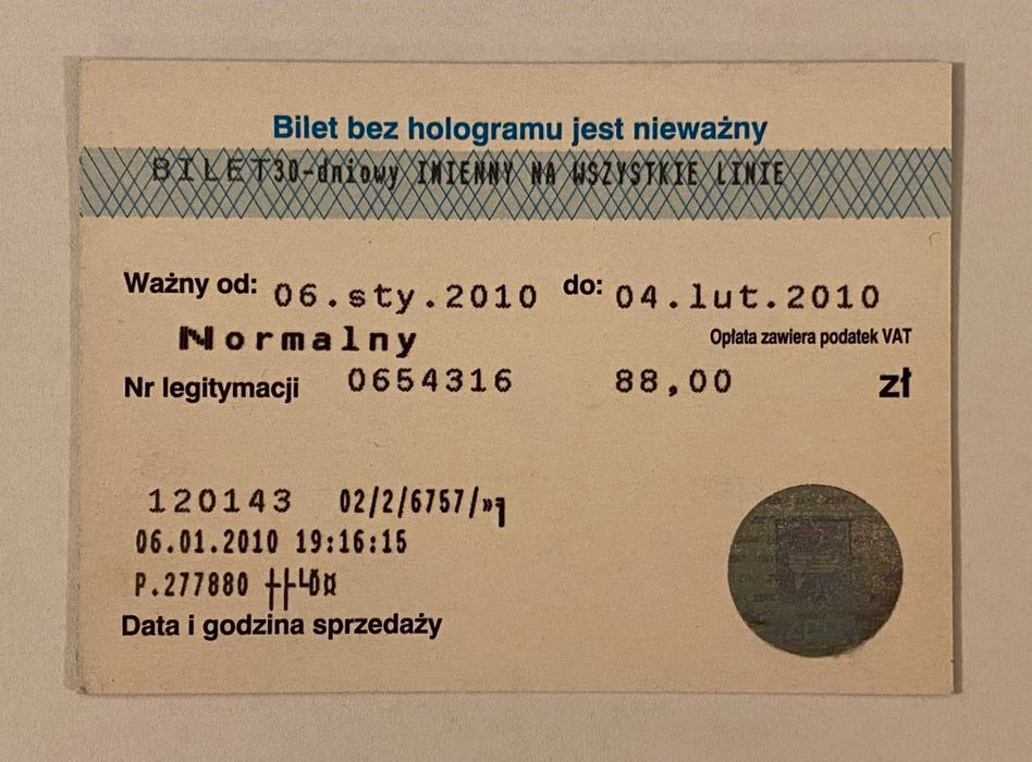 Kolekcjonerska Migawka bilet miesięczny MPK Łódź