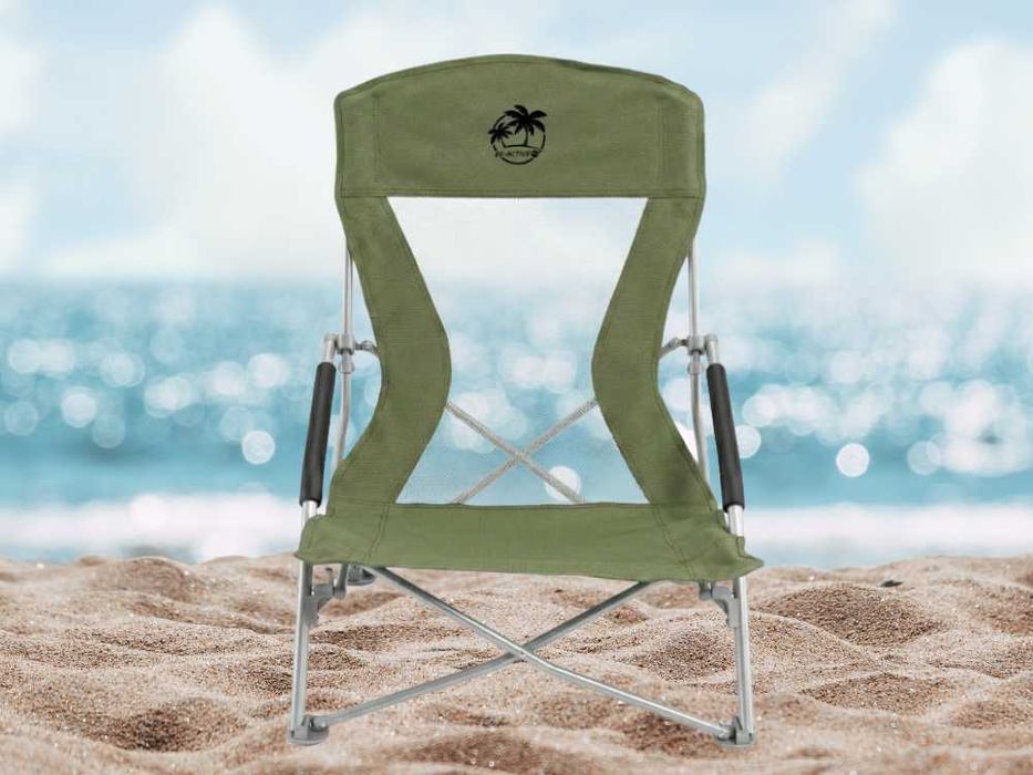 Krzesło Turystyczne Plażowe Campingowe Rybackie Niskie Khaki 150kg